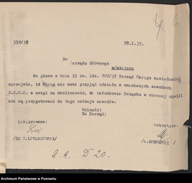 Obraz 9 z jednostki "Sprawozdania z działalności poszczególnych kół okręgu poznańskiego oraz korespondencja dotycząca tych zw. Składy osobowe zarządu."