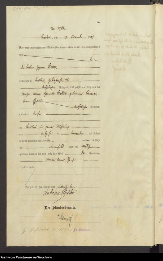 image.from.unit.number "Geburts-Haupt-Register Breslau IV 1909 Band 8"