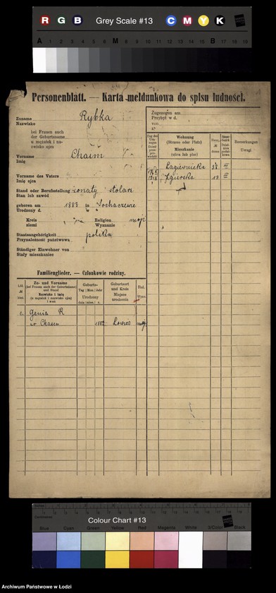 Obraz 3 z jednostki "[Spis ludności Łodzi] Rybka-Rynczkowski"