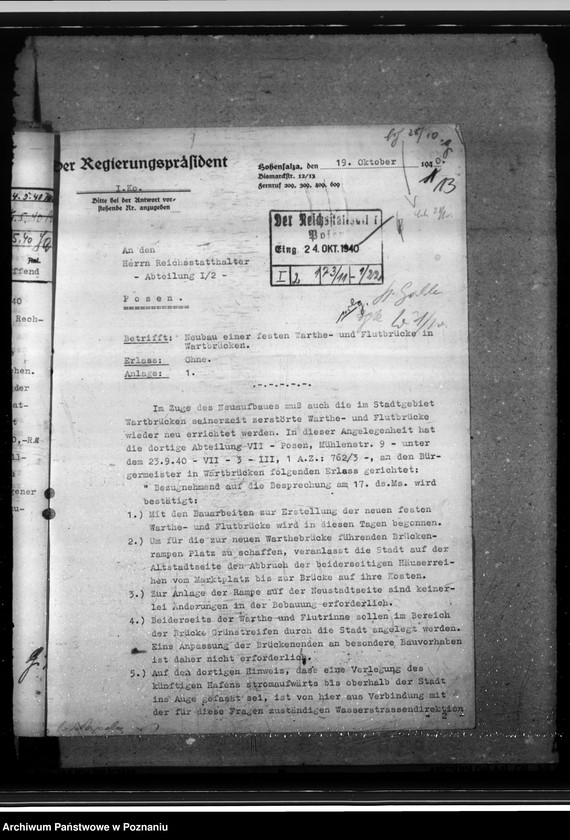 Obraz 17 z jednostki "Zuschüsse aus Reichsmitteln für Sondermassnahmen in Hohensalza (Inowrocław), Warthbrücken (Koło). Neubau einer festen Brücke."