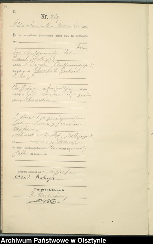 image.from.unit.number "Sterbe-Haupt-Register Tom II, Nr 426-454"