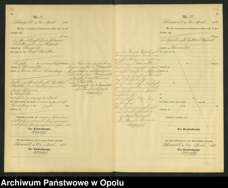 image.from.unit.number "Sterbe-Neben-Register Standesamts Schmardt pro 1895"