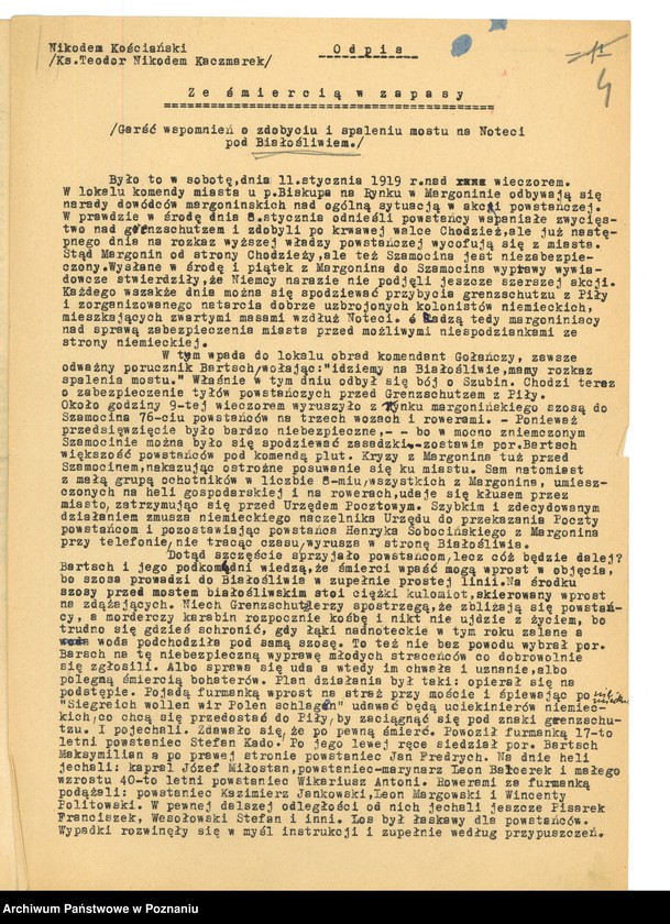 Obraz 15 z jednostki "Relacje i wspomnienia dotyczące powstania wielkopolskiego: 1. Białośliwie, powiat Wyrzysk, województwo bydgoskie, 2. Biskupice Ołoboczne, powiat Ostrów Wielkopolski, województwo poznańskie, 3. Budzyń, powiat Chodzież, województwo poznańskie, 4. Buk, powiat Nowy Tomyśl, województwo poznańskie. Zdjęcie: s.12. - fotografia relacjonującego."