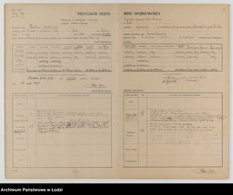Obraz 11 z jednostki "Protokół egzaminów dojrzałości na rok 1928/29"