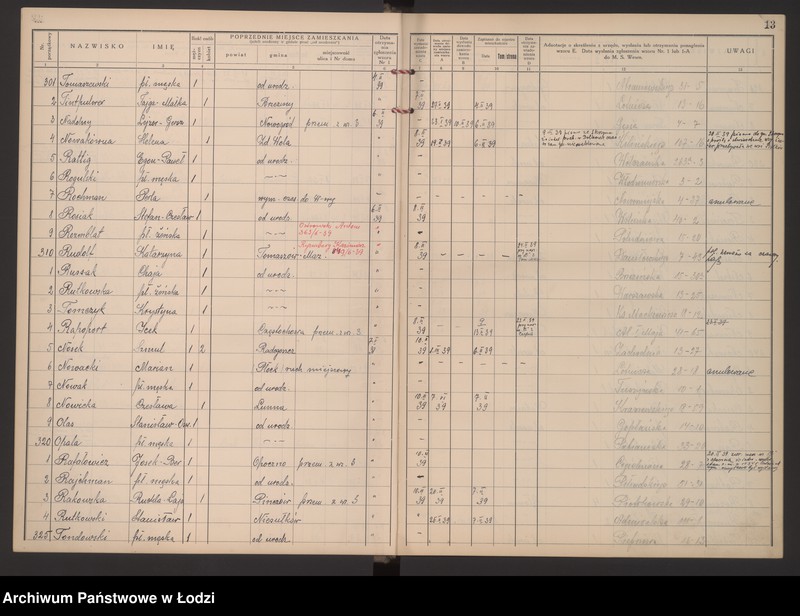 Obraz 17 z jednostki "Księga kontroli ruchu ludności (rejestr osób przybywających do gminy) Łódź, zespół VI, lit. N, O, R, T"