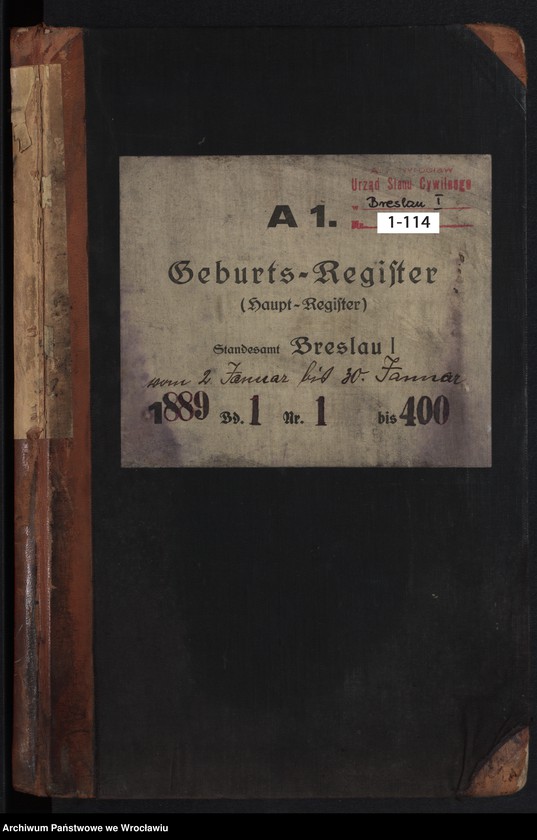 image.from.unit.number "Geburts-Haupt-Register Breslau I 1889 Band 1"