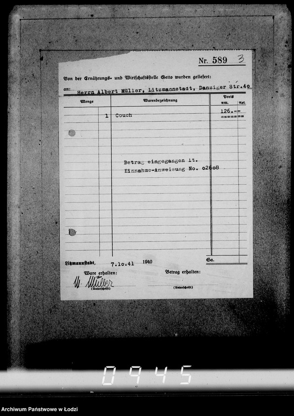 Obraz 7 z jednostki "Konto 00, Komm.181-220 [Rachunki i potwierdzenia odbioru mebli]"