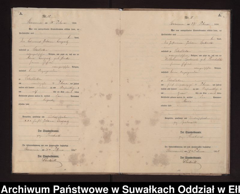 image.from.unit.number "Geburts-Neben-Register des Preussischen Standes-Amtes Stasswinnen Kreis Loetzen"