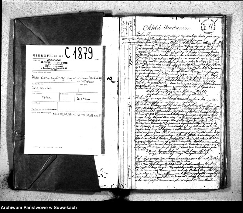 image.from.unit.number "Księga Aktów Urodzenia Urzędnika Stanu Cywilnego Gminy Metelskiey Powiatu Seyneńskiego Woiewództwa Augustowskiego Od 1 Stycznia Tysiąc Osimset Osimnastwgo Roku 1818"