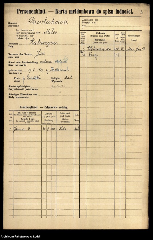 Obraz 10 z jednostki "[Spis ludności Łodzi] Pawlak"