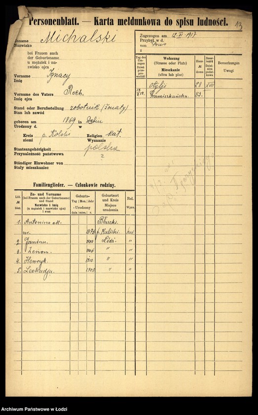 Obraz 15 z jednostki "[Spis ludności Łodzi] Michalski - Michałowicz"