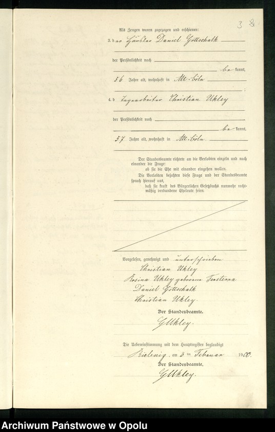 Obraz 6 z jednostki "Heiraths-Neben-Register Standes-Amt Riebnig 1900"