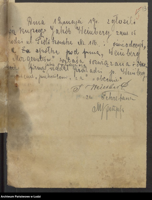 Obraz 15 z jednostki "Jakób Weinberg - sprzedaż towarów manufakturowych"