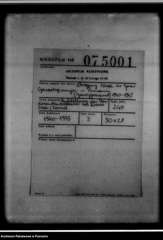 Obraz 2 z jednostki "Aufstellung der Standesamtszweitbücher des Kreises Lissa [Leszno]"