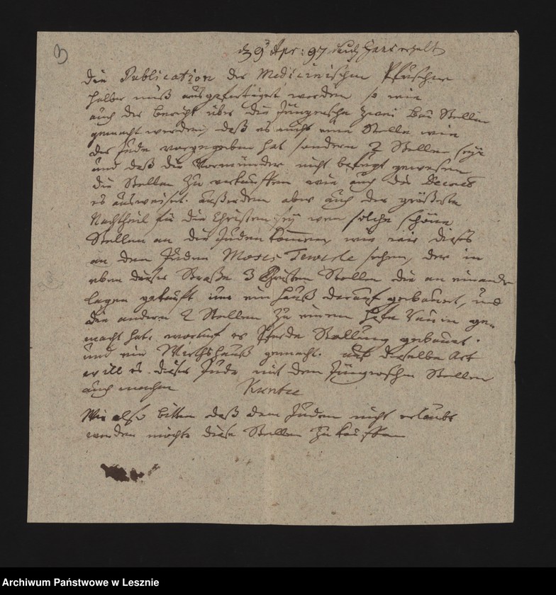 Obraz 5 z jednostki "[Akta in Sachen des allhiesigen Schutz-Juden Eisig Moses auf seine Eingabe den vorhabenden Ankauf der beiden den Jungerschen Mundeln gehörigen Brand-und Baustellen betreffend]"