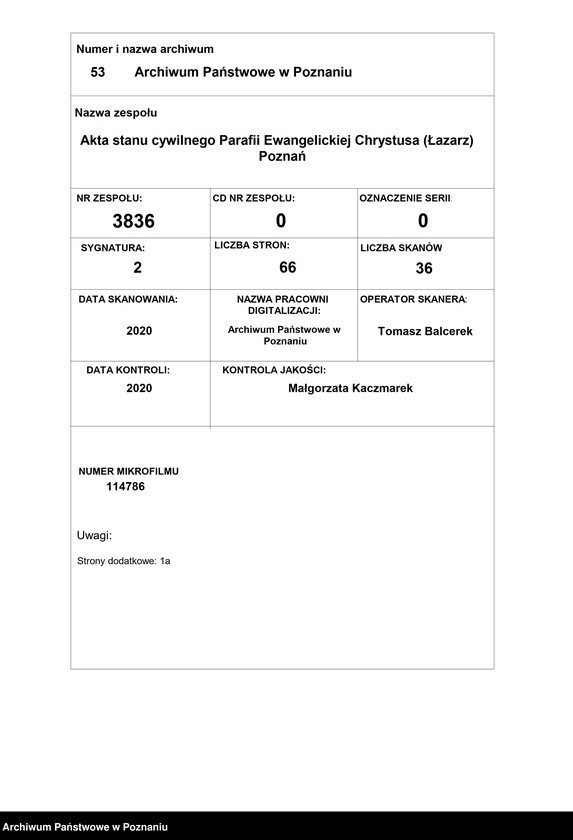 Obraz 1 z jednostki "Verzeichnis der Getauften"