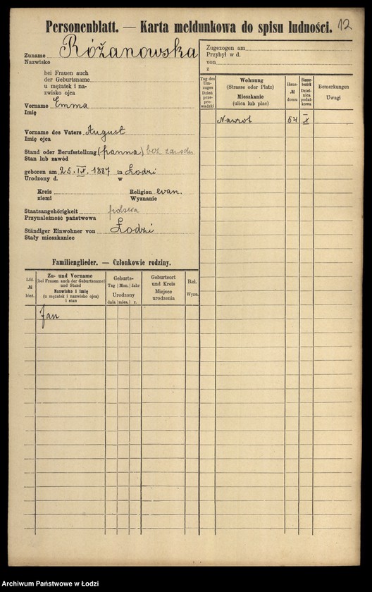 Obraz 14 z jednostki "[Spis ludności Łodzi] Rożana-Różyński"