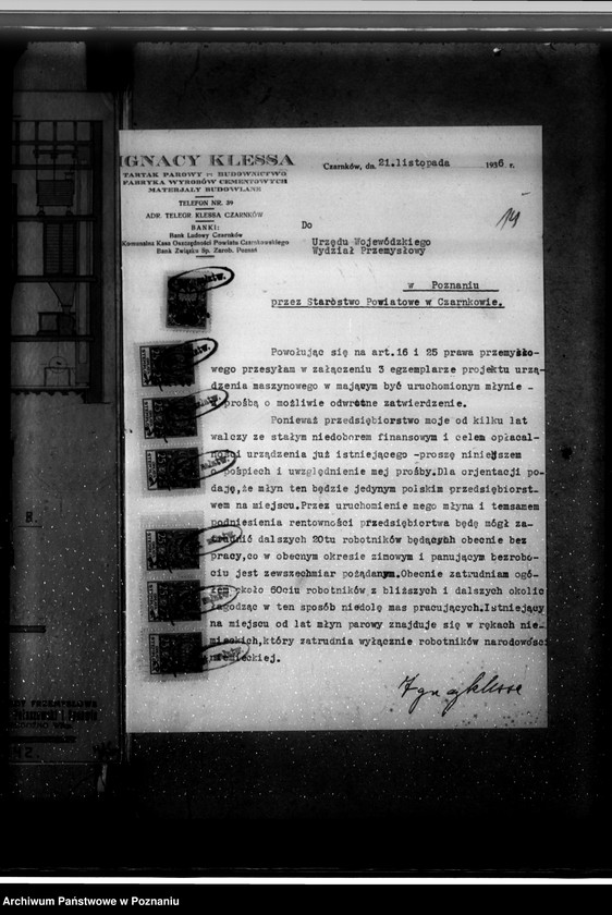 Obraz 18 z jednostki "Zatwierdzenie zakładu przemysłowego / młyn parowy/ Klessy Ignacego w Czarnkowie"