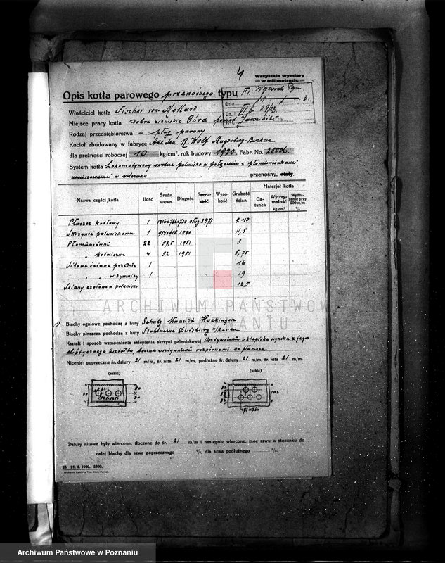 Obraz 8 z jednostki "Majętność Góra pow. jarociński, własność Fischer von Mollard nr fabr. kotła 20006 nr woj. kotła 92"