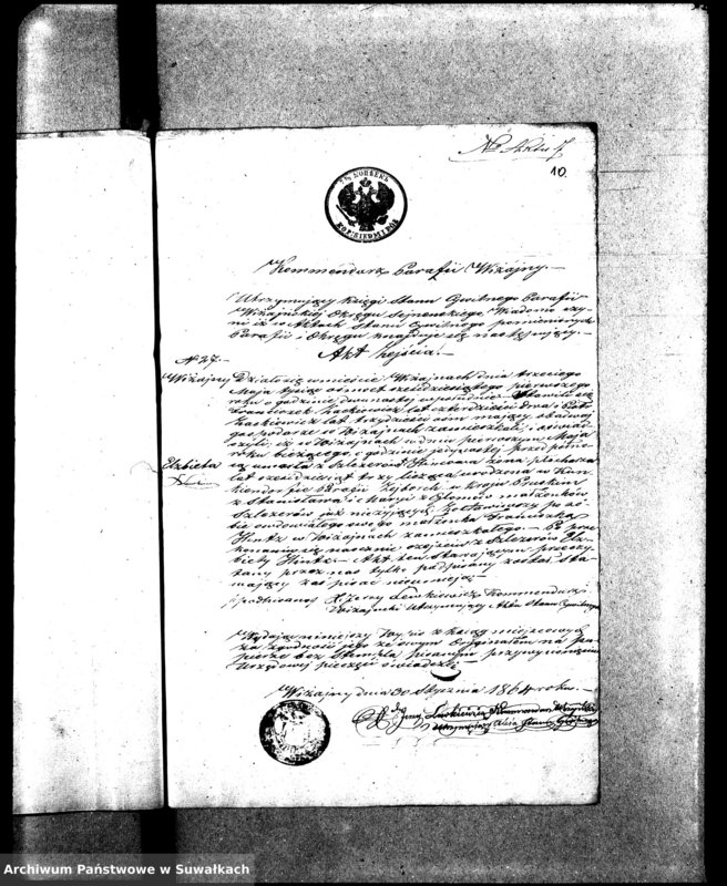 image.from.unit.number "Dowody do Aktów Małżeństw Parafii Ewang.-Augsburskiej Wiżajny za rok 1864"