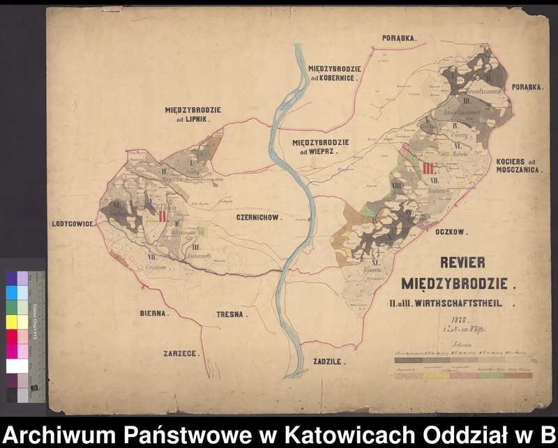 image.from.unit.number "Mapa przeglądowa rewiru leśnego. Revir Międzybrodzie. II i III Wirthschaftheil. 1 Zoll= 160 W.Klftr."