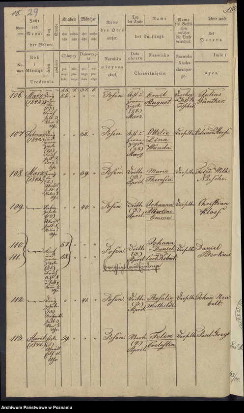 Obraz 18 z jednostki "[Akta urodzeń i chrztów, zgonów i pogrzebów, zapowiedzi i ślubów]"