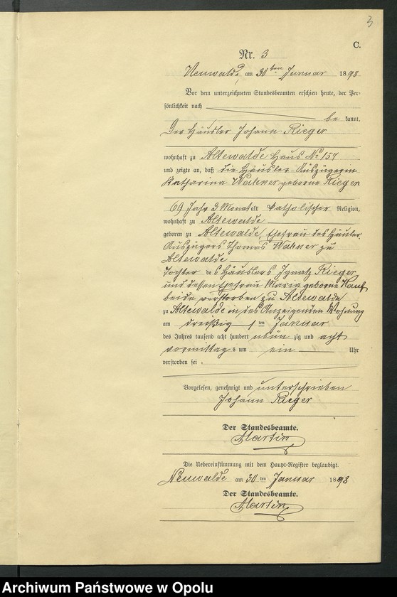 Obraz 7 z jednostki "Sterbe-Neben-Register des Standesamts Altewalde pro 1898"