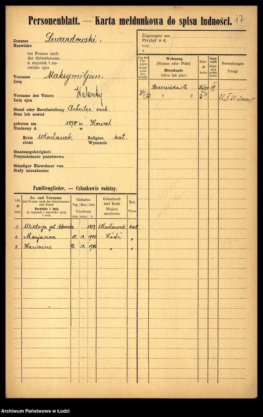 Obraz 19 z jednostki "[Spis ludności Łodzi] Lewandowski - Lewertow"