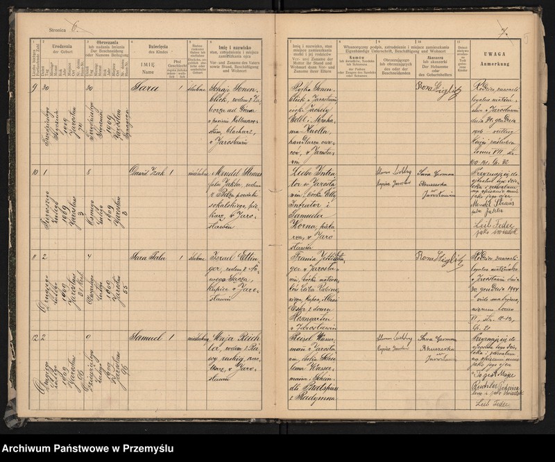 image.from.unit.number "Księga urodzin izr[aelickiego] Urzędu metrykalnego w Jarosławiu 1909"