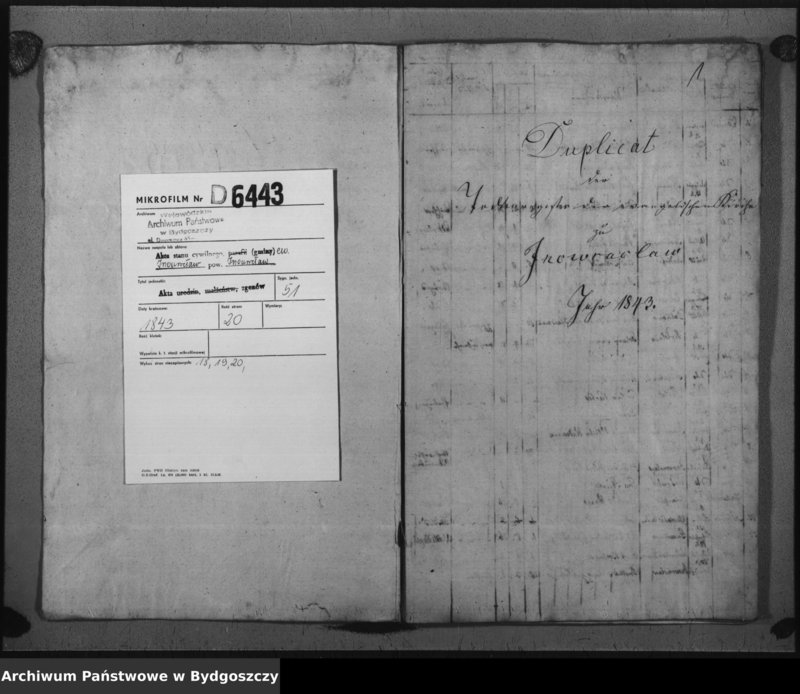 image.from.unit.number "Duplicat der Todtregister der evangelischen Kirche zu Inowrazlaw Jahr 1843"