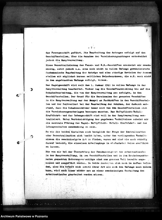 Obraz 12 z jednostki "Kontrola organizacji i działalności poznańskiej ubezpieczalni ogniowej i ubezpieczalni na życie"