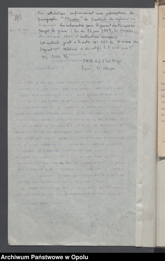 Obraz 13 z jednostki "Service du Genie-Casenement-Cantonnement  /Korespondencja i zarządzenia z zakresu rozlokowania wojska, przydziały koszar/ 4.02.- 10.09.1921"