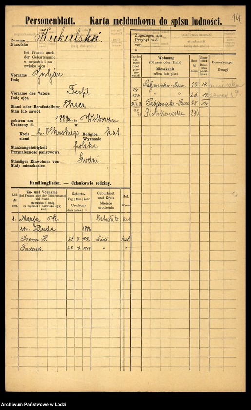 Obraz 16 z jednostki "[Spis ludności Łodzi] Kukulski - Kulik"