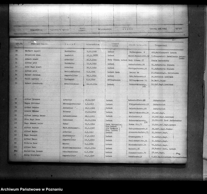 Obraz 6 z jednostki "Liste aller Volksdeutschen, die während des deutsch - polnischen Krieges zum polnischen Heeresdienst eingezogen waren (Łódź)"