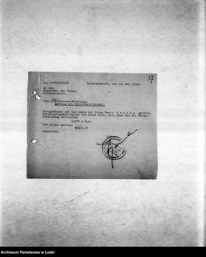 Obraz 20 z jednostki "Arbeitsressort K. [Niemieckie zamówienia do resortów pracy, produkcja, zapotrzebowanie materiałów dla produkcji]"