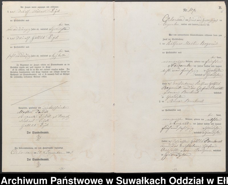 image.from.unit.number "Heiraths-Neben-Register des Preussischen Standes-Amtes Orlowen Kreis Loetzen für das Jahr 1890"