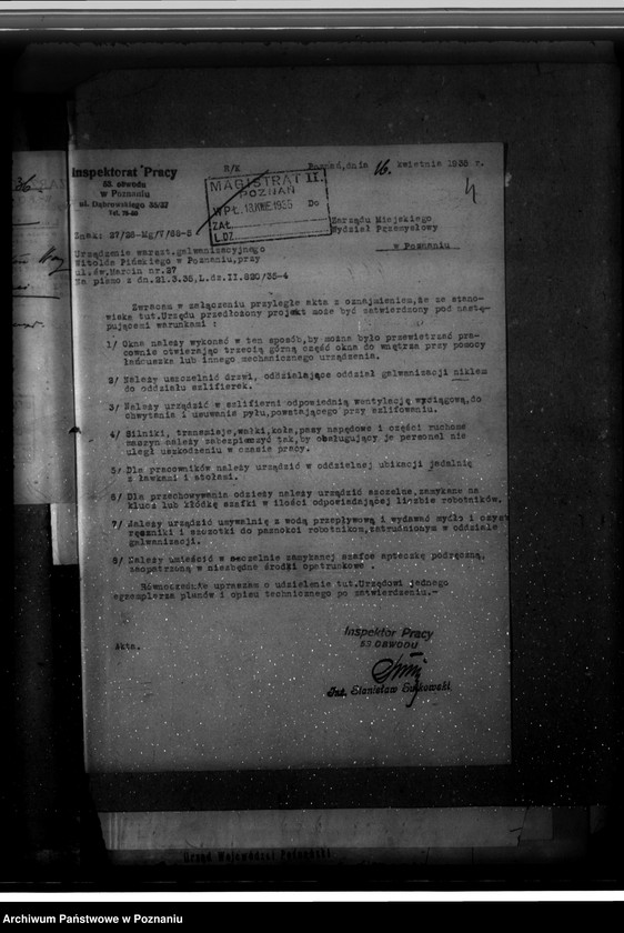 Obraz 7 z jednostki "Zatwierdzenie zakładu przemysłowego /warsztatu galwanizacyjnego/ W. Pińskiego w Poznaniu"
