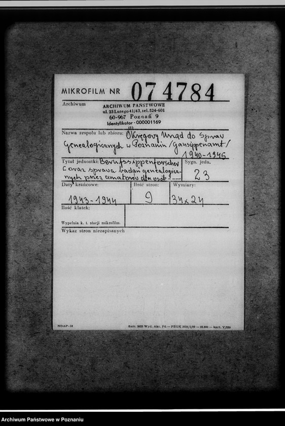 Obraz 2 z jednostki "Berufssippenforscher [oraz sprawa badań genealogicznych przez amatorów dla osób trzecich]"