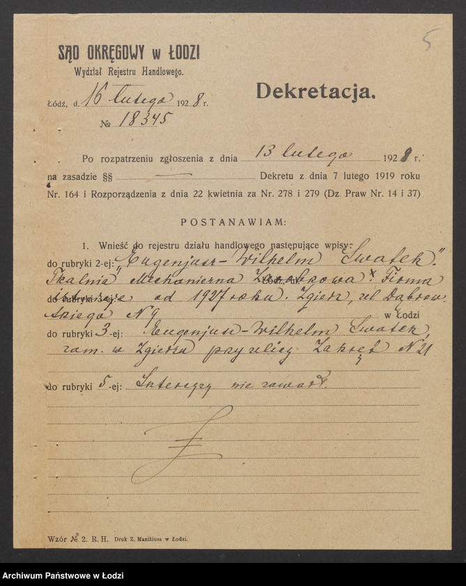 Obraz 7 z jednostki "Eugeniusz Wilhelm Swatek – tkalnia mechaniczna w Zgierz"