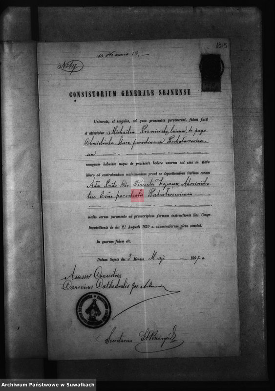 image.from.unit.number "Dokumenty k Aktam o brakosočetanij za 1897 god Bakalarževskogo rimsko- katoličeskogo prichoda"