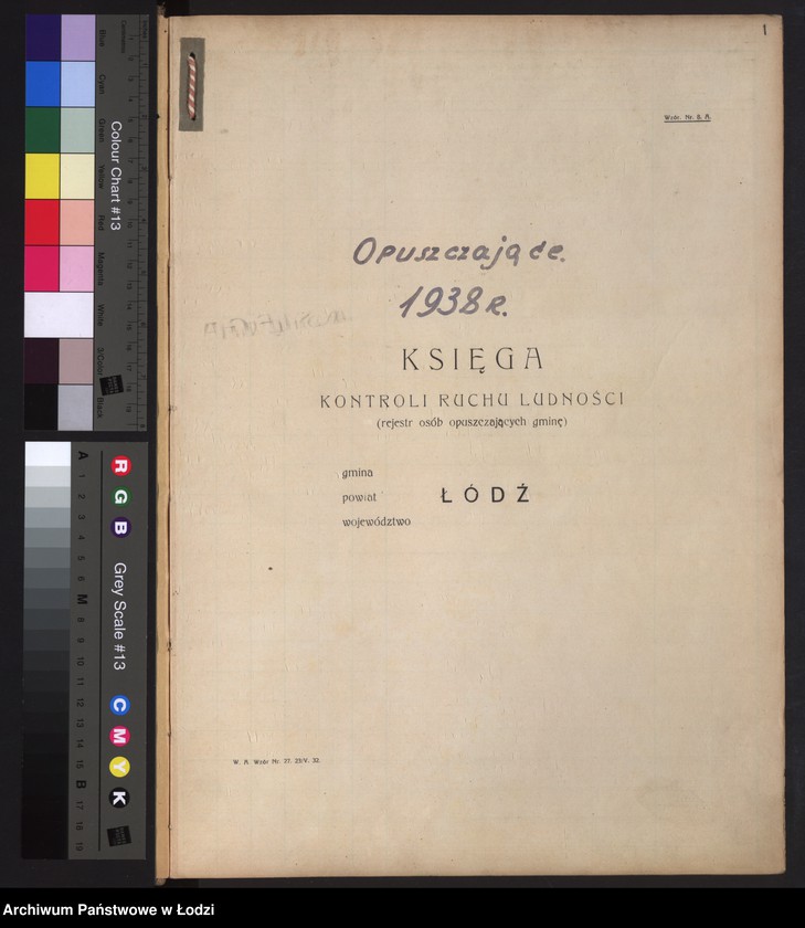 Obraz 4 z jednostki "Księga kontroli ruchu ludności (rejestr osób opuszczających gminę) Łódź, zespół III, lit. H, I, J, L, Ł"