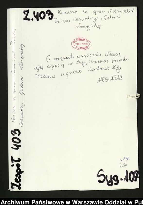 image.from.unit.number "O urządzaniu chłopów byłej rządowej wsi Słup, Smolewo i folwarku Fiedorow w gminie Szulborze Koty"