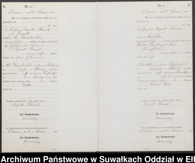 image.from.unit.number "Geburts-Neben-Register des Preussischen Standes-Amtes Orlowen Kreis Loetzen für das Jahr 1882"
