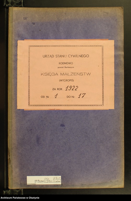image.from.unit.number "Heiraths-Neben-Register Nr 1 - 17 [ Księga małżeństw - wtóropis ]"