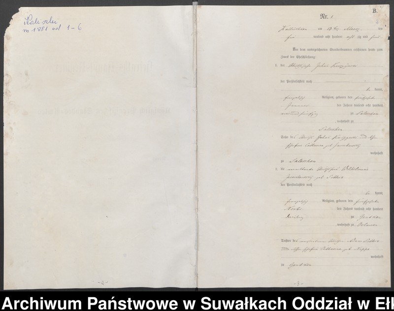 image.from.unit.number "Heiraths-Haupt-Register des Königlich Preussischen Standes-Amtes Kallischken Kreis Johannisburg]"