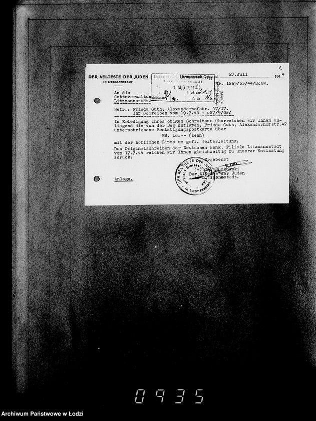 Obraz 6 z jednostki "Korrespondenz mit dem Ältesten der Juden"