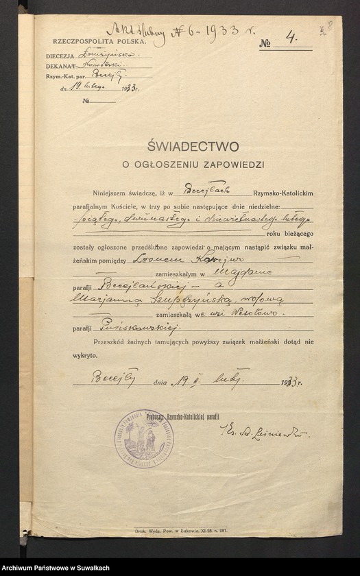 image.from.unit.number "Aneksy do akt zaślubionych rz.kat. parafji Puńskiej za rok 1933"