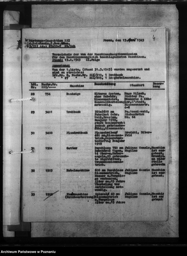 Obraz 7 z jednostki "Maschinenausgleich - freie und umgesetzte Maschinen. Werkzeugmaschinen. Rüstungsinspektion."