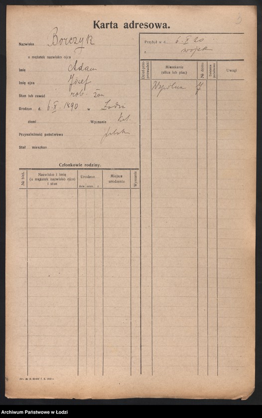 Obraz 5 z jednostki "[Spis ludności Łodzi] Borczuch - Borkowski"