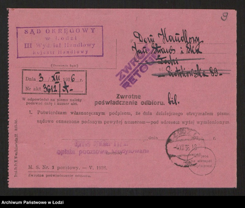 Obraz 11 z jednostki "Jan Strauss, Bronisław Macner - Dom Handlowy Jan Strauss i S-ka - handel wszelkimi towarami, a w szczególności ziemiopłodami"